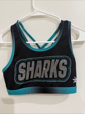 SHARKS Teal-Trim Sports Bra with Rhinestone Logo